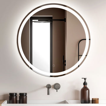 Dane 27 Round Frameless Anti-Fog Aluminum Front/Back-lit Tri-color LED Bathroom Vanity Mirror with Smart Touch Control - JONATHAN Y